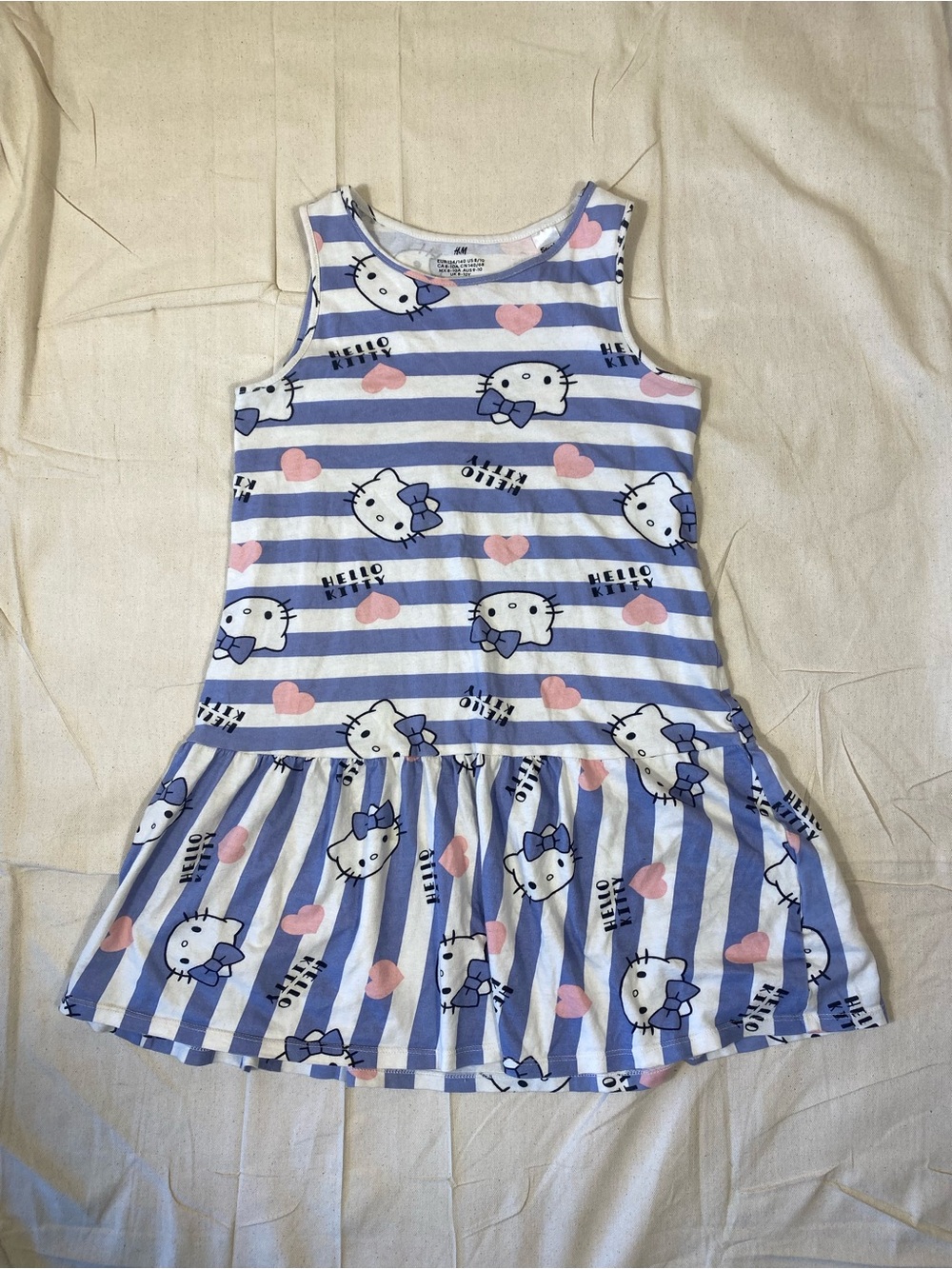 Girls Blue and White Striped Hello Kitty Sleeveless Dress